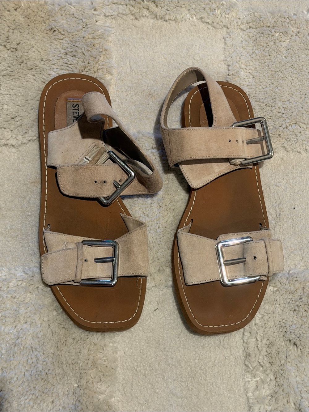 Steve Madden Tan Suede Double-Buckle Sandals
